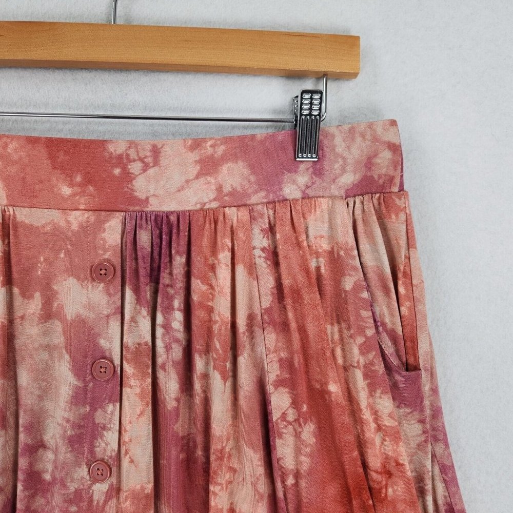 Torrid Skirt Womens 1 Pink Orange 1X Tie Dye Stretch Midi A Line Flowy Casual - Picture 2 of 13